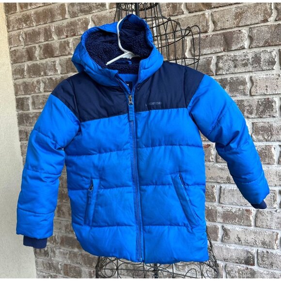 Lands End Boys Fleece Lined Coat Sz S Hooded Blue Zip Pockets Snow Ski R… - Picture 1 of 12